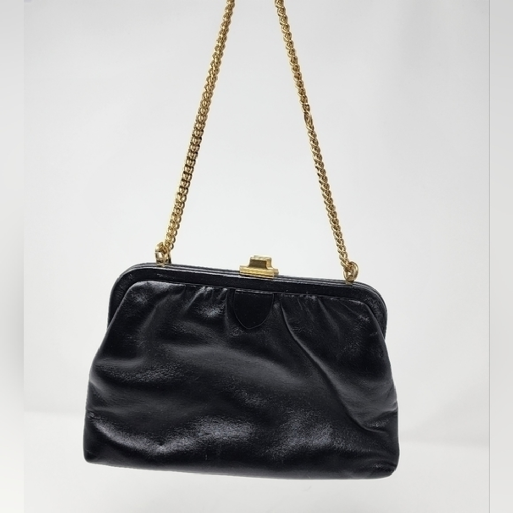 Vintage Ingber‎ Four Compartment Adjustable Brass Strap Black Hand Shoulder Bag